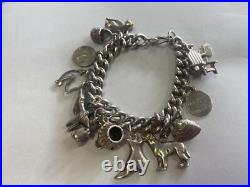 Vintage Loaded Solid Sterling Silver Curb Link Charm Bracelet withCharms 81 Grams