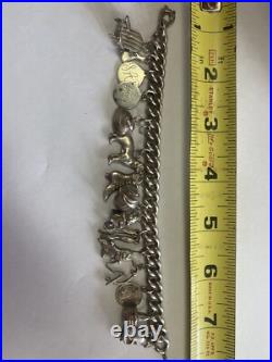 Vintage Loaded Solid Sterling Silver Curb Link Charm Bracelet withCharms 81 Grams