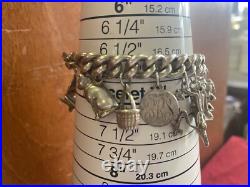 Vintage Loaded Solid Sterling Silver Curb Link Charm Bracelet withCharms 81 Grams
