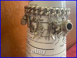 Vintage Loaded Solid Sterling Silver Curb Link Charm Bracelet withCharms 81 Grams