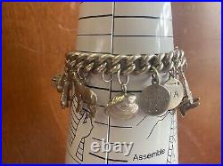 Vintage Loaded Solid Sterling Silver Curb Link Charm Bracelet withCharms 81 Grams