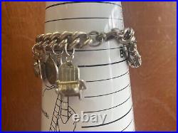 Vintage Loaded Solid Sterling Silver Curb Link Charm Bracelet withCharms 81 Grams