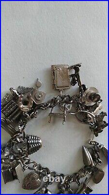 Vintage Loaded Sterling Silver 23 Charms Bracelet 7