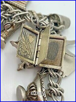 Vintage Loaded Sterling Silver & Enamel Charm Bracelet Travel US Europe 6 1/2