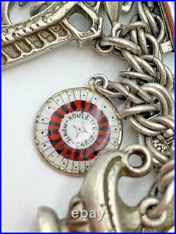 Vintage Loaded Sterling Silver & Enamel Charm Bracelet Travel US Europe 6 1/2