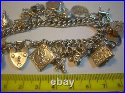 Vintage Massive Solid Silver Charm Bracelet & Heart Lock-very Heavy- 6.8 Invest