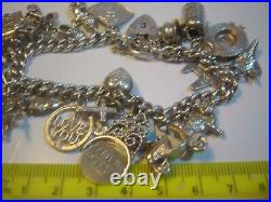 Vintage Massive Solid Silver Charm Bracelet & Heart Lock-very Heavy- 6.8 Invest