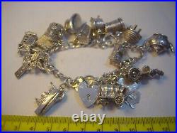 Vintage Massive Solid Silver Charm Bracelet & Heart Lock-very Heavy- 7 Invest