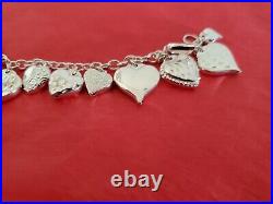 Vintage Mauritus Sterling Silver Puffy Heart Charm Bracelet With Earrings