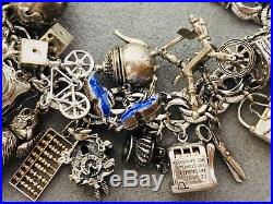 Vintage Mechanical Moving Articulated 3D STERLING SILVER 925 Charm Bracelet 141G