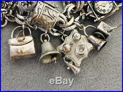 Vintage Mechanical Moving Articulated 3D STERLING SILVER 925 Charm Bracelet 141G