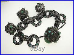 Vintage Middle Eastern 800 Silver Large Charms Bracelet With Turquoise Very Nice
