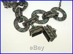Vintage Middle Eastern 800 Silver Large Charms Bracelet With Turquoise Very Nice