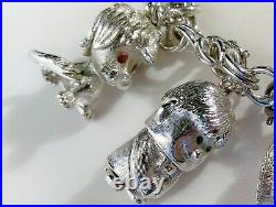 Vintage Monet Silver Tone 9 Charm Bracelet Chunky Big Bull Globe Dog Mouse Horse