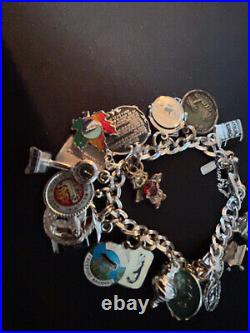 Vintage Monet Silver Tone Charm Bracelet 19 Charms 9 Sterling Silver Charms