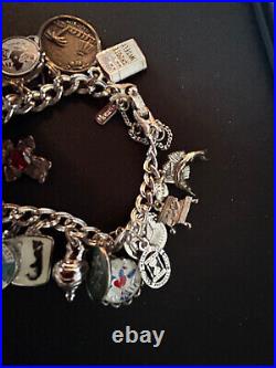 Vintage Monet Silver Tone Charm Bracelet 19 Charms 9 Sterling Silver Charms