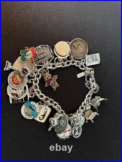 Vintage Monet Silver Tone Charm Bracelet 19 Charms 9 Sterling Silver Charms