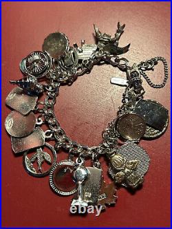 Vintage Monet Silver Tone Charm Bracelet 19 Charms 9 Sterling Silver Charms