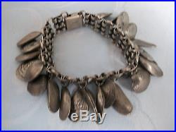 Vintage Napier Signed Seashell Charm Bracelet, Silver Tone, 7