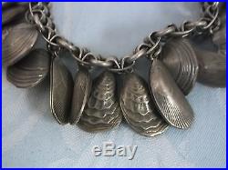 Vintage Napier Signed Seashell Charm Bracelet, Silver Tone, 7