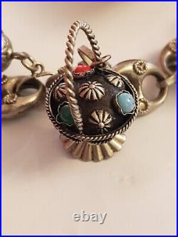 Vintage Ornate Italy Silver Etruscan Charm Bracelet Peruzzi design 5 Charms 7
