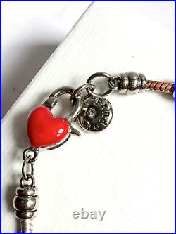 Vintage Pandora Enamelled Red and Silver Chunky Charm Bead Bracelet