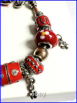 Vintage Pandora Enamelled Red and Silver Chunky Charm Bead Bracelet