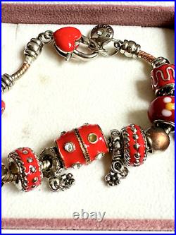 Vintage Pandora Enamelled Red and Silver Chunky Charm Bead Bracelet