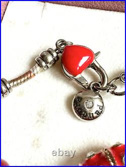 Vintage Pandora Enamelled Red and Silver Chunky Charm Bead Bracelet