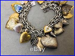 Vintage Puffy Heart Enamel GF Gold Filled Sterling 925 Silver Charm Bracelet