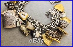 Vintage Puffy Heart Enamel GF Gold Filled Sterling 925 Silver Charm Bracelet