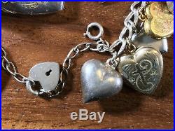 Vintage Puffy Heart Gold Filled Sterling Silver (27) Charm Bracelet Walter Lampl