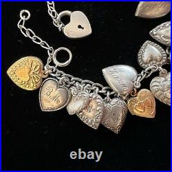Vintage Puffy Heart Sterling 925 Silver Gold Filled Charm Bracelet Walter Lampl