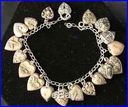 Vintage Puffy Heart Sterling Silver 925 Charm Bracelet Walter Lampl Repousse