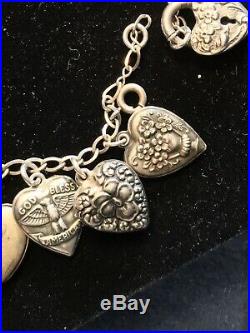 Vintage Puffy Heart Sterling Silver 925 Charm Bracelet Walter Lampl Repousse