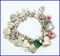 Vintage Puffy Hearts Sterling Silver Charm Bracelet