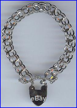 Vintage Quality Signed Sterling Silver Heart Padlock Starter Charm Bracelet