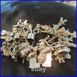 Vintage RARE Solid Silver Charm Bracelet &45, Historical Monuments, Openers, 125g