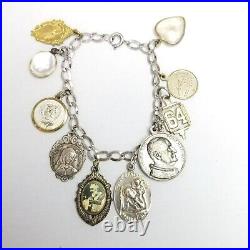 Vintage Religious Saint Charm Bracelet, Sterling Silver Chain Bracelet, Estate