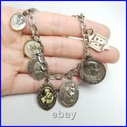 Vintage Religious Saint Charm Bracelet, Sterling Silver Chain Bracelet, Estate