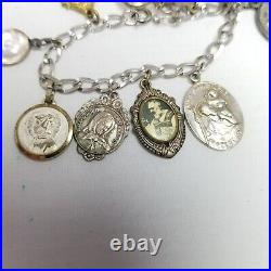 Vintage Religious Saint Charm Bracelet, Sterling Silver Chain Bracelet, Estate