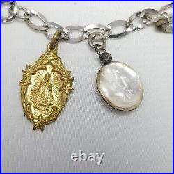 Vintage Religious Saint Charm Bracelet, Sterling Silver Chain Bracelet, Estate