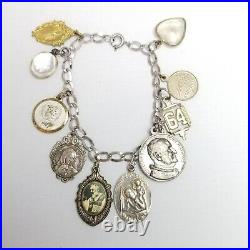 Vintage Religious Saint Charm Bracelet, Sterling Silver Chain Bracelet, Estate