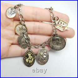 Vintage Religious Saint Charm Bracelet, Sterling Silver Chain Bracelet, Estate