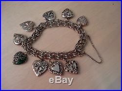Vintage Rhythm Sterling Silver Charm Bracelet 9 Puffy Heart Charms 7 Inches Long