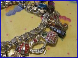 Vintage STERLING CHARM Bracelet 25 CHARMS Almost all are sterling ESTATE Find