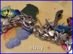Vintage STERLING CHARM Bracelet 25 CHARMS Almost all are sterling ESTATE Find