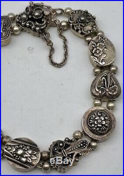 Vintage Shavarsh K Sterling Silver Double Strand 11 Slide Charm Bracelet 43.7g