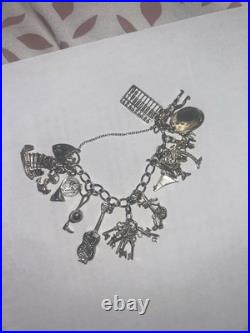 Vintage Silver 16 Charms Bracelet 60s/70s Style. Hinged And Interactive Charms