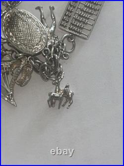 Vintage Silver 16 Charms Bracelet 60s/70s Style. Hinged And Interactive Charms